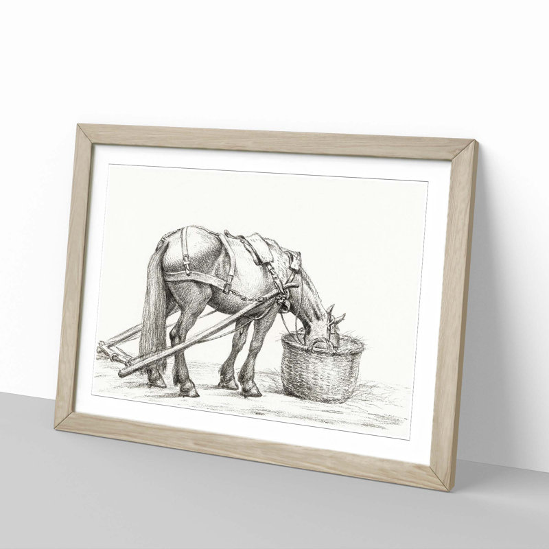 Horse Drinking by Jean Bernard - Framed Print, Oak Framed, 36cm H x 48cm W x 2cm D