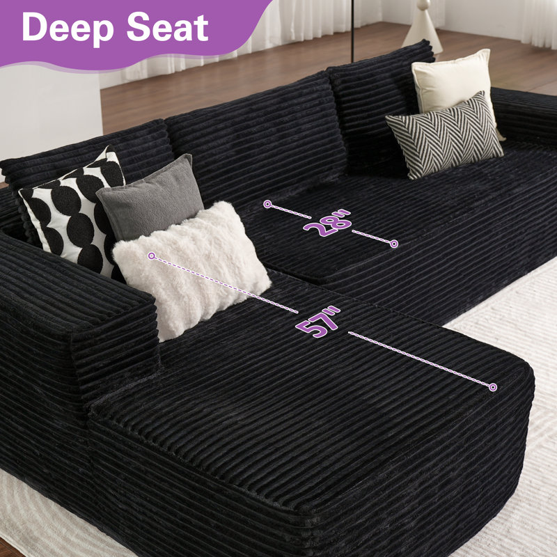 Cozza Sectional Sleeper Sofa, Convertible Compression Couch With Bean Bag Chair For Living Room, Left Hand Facing, Black
