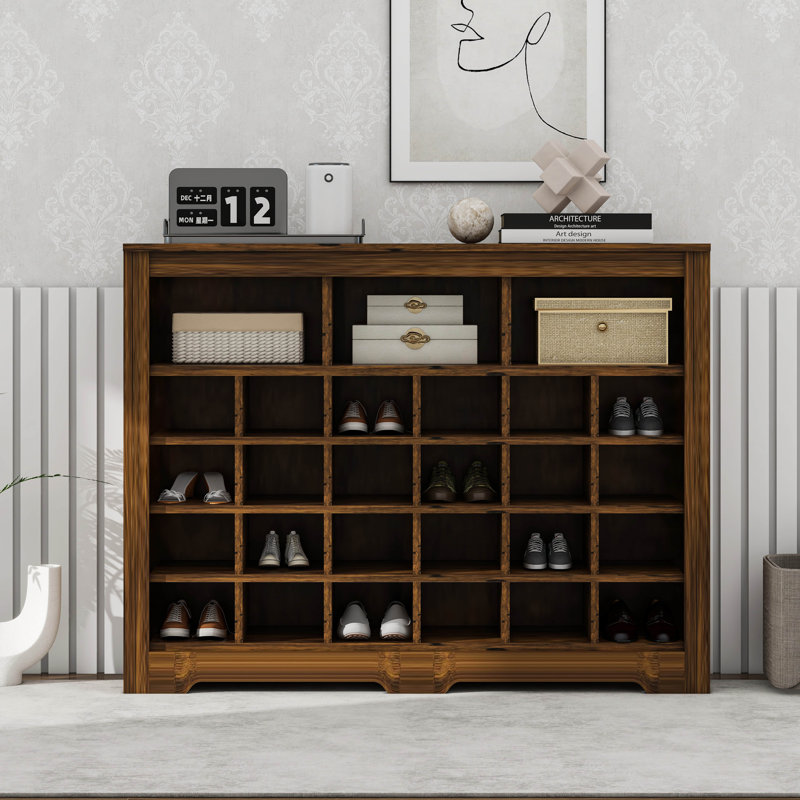 Armoire à chaussures moderne à 24 casiers avec base incurvée Sleek Design, Brun