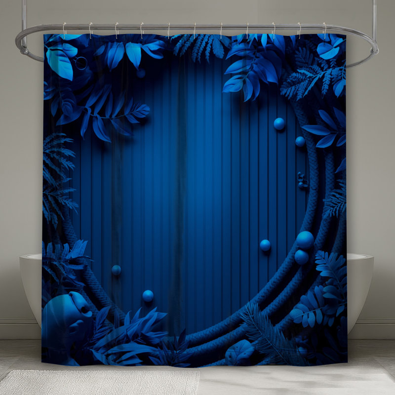 Rideaux de douche abstraits à feuillage bleu extra longs, L 70 po x H 84 po