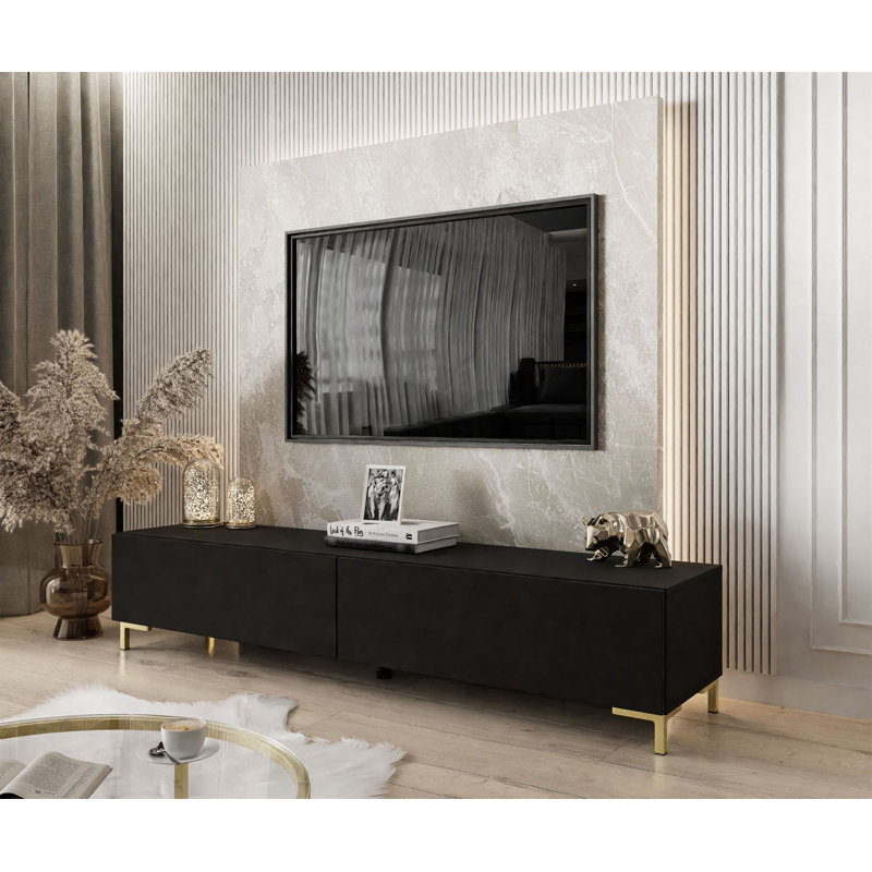 Loman Unfinished TV Stand for TVs up to 75", Black/Gold