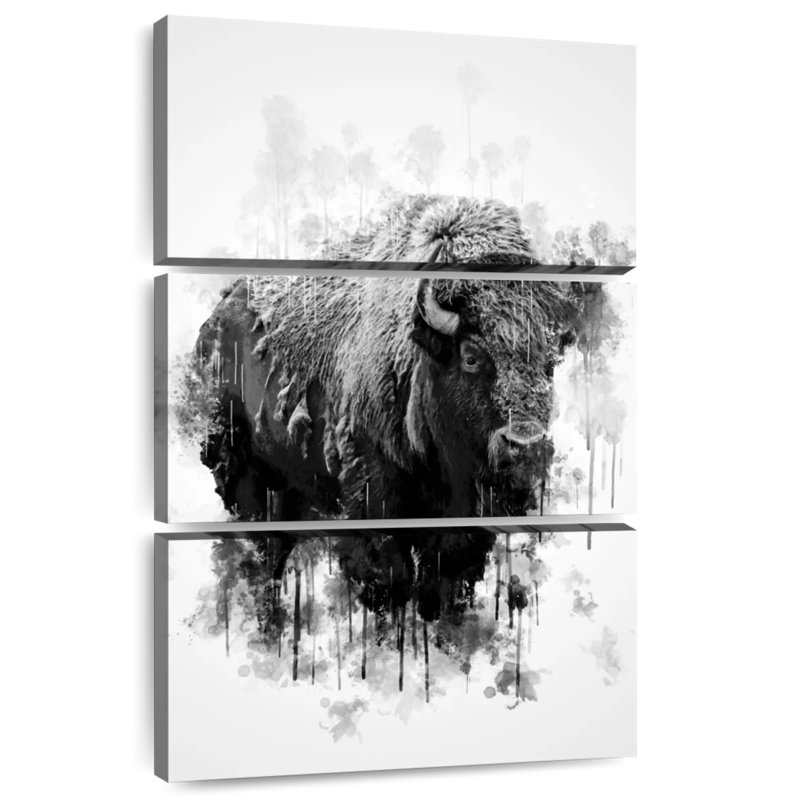 Bison Brampt noir et blanc, H 74 po x l 48 po