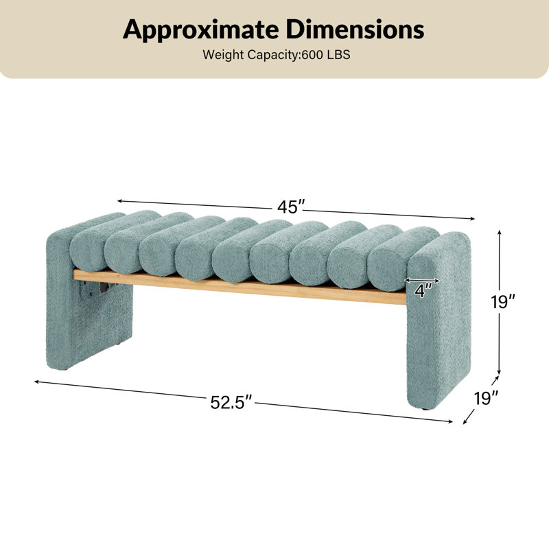 Banc rembourré l 52,5 po avec structure en fer Brame, Sauge