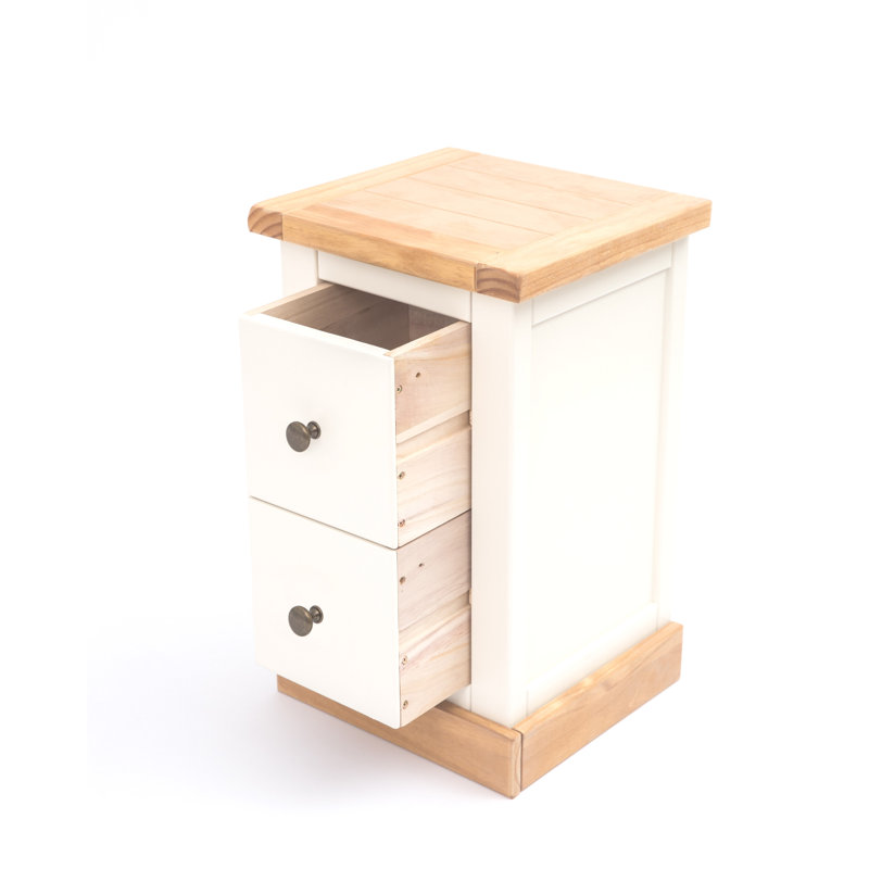 35cm W Solid + Manufactured Wood Bedside Table, Brass Knob, Waxed/Off-White