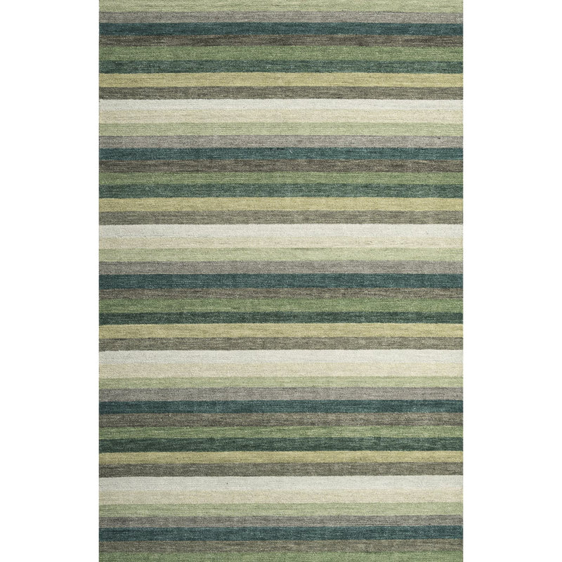 Jazzy Handmade Wool Green/Yellow Rug, Rectangle 5'6" x 8'6"