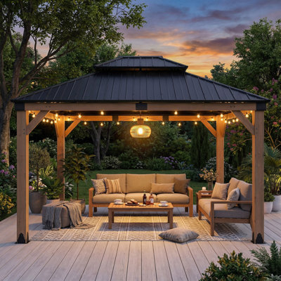 12 pi. L 10 pi. D Pavillon de jardin en bois de cèdre avec toit en métal double toit rigide