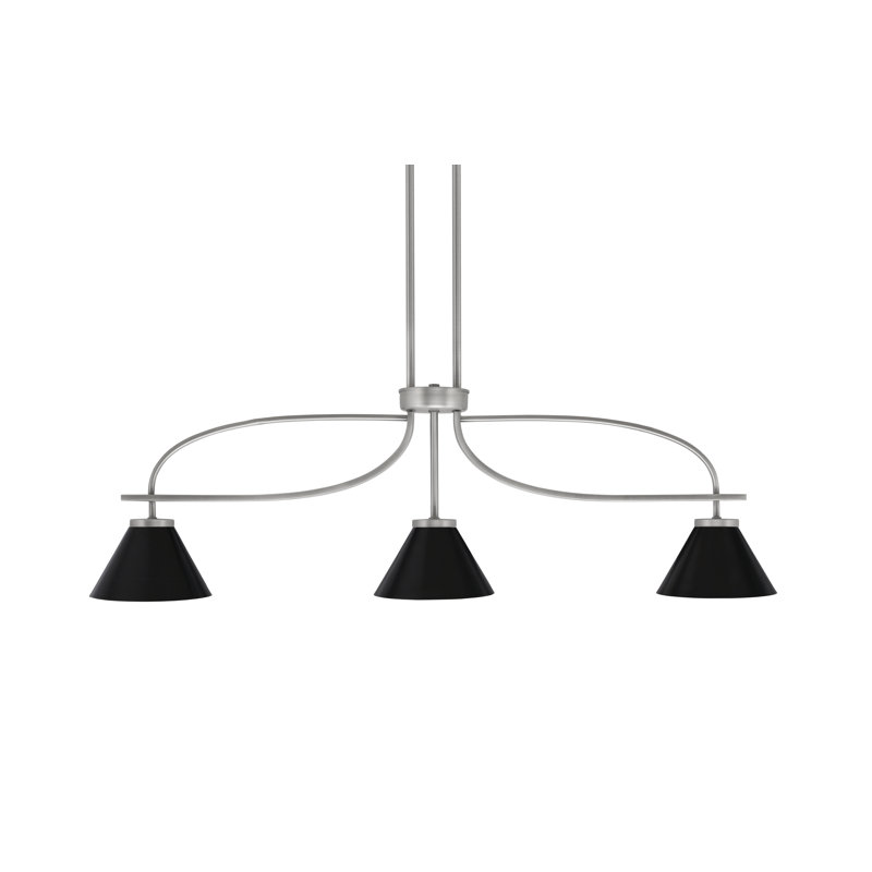 Cavella 3 Light Island Light Shown In Graphite Finish With 7" Matte Black Cone Metal Shades