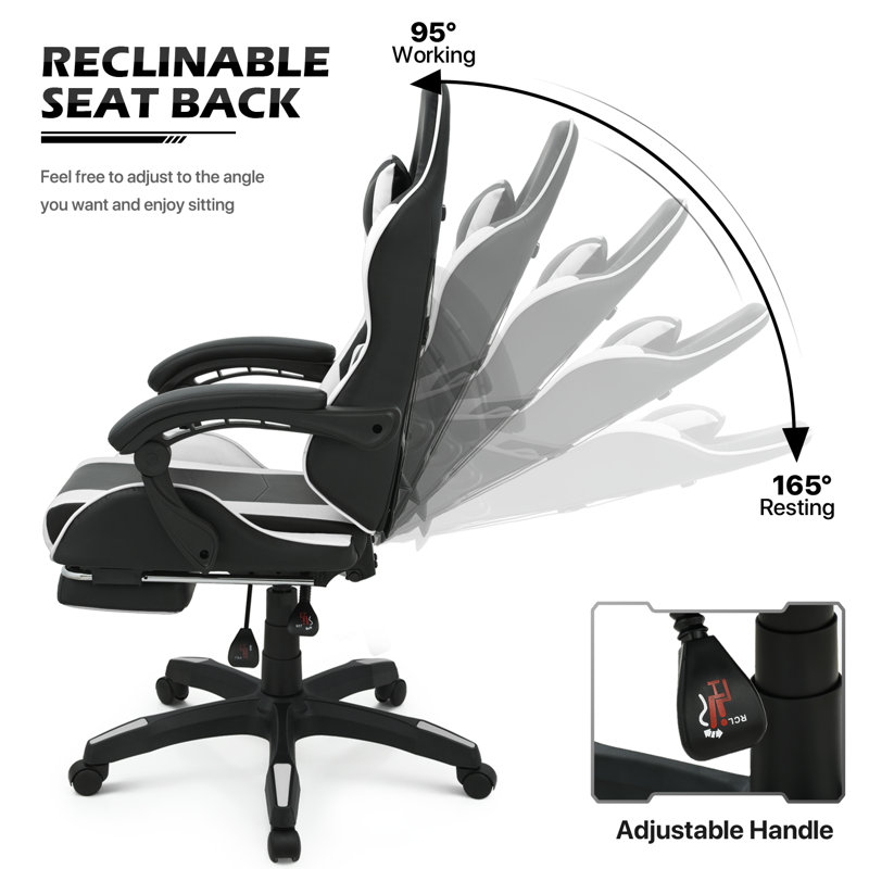 Gaming Desk and Computer Chair Set Home Office, White/Black