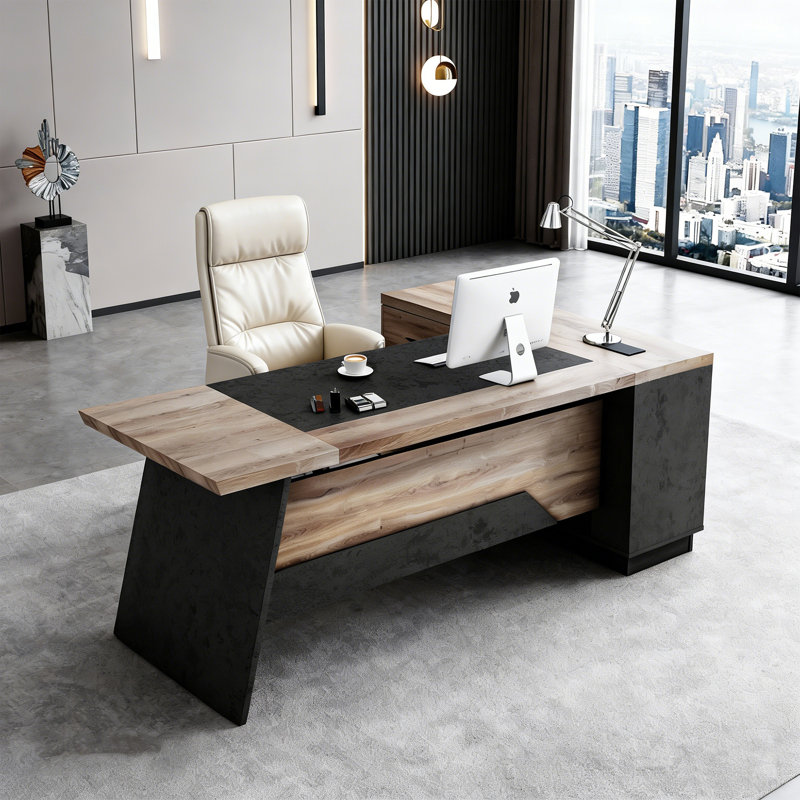 78.74In Right L-Shaped Executive Desk With Drawers & Shelves Large Office Desk With Storage Computer Corner Desk For Home Office
