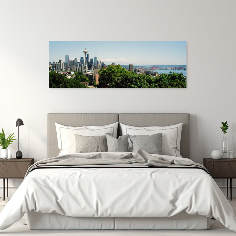 Skyscrapers in a city Space Needle Seattle Washington State USA 1 Piece Wrapped Canvas Panoramic Wall Art
