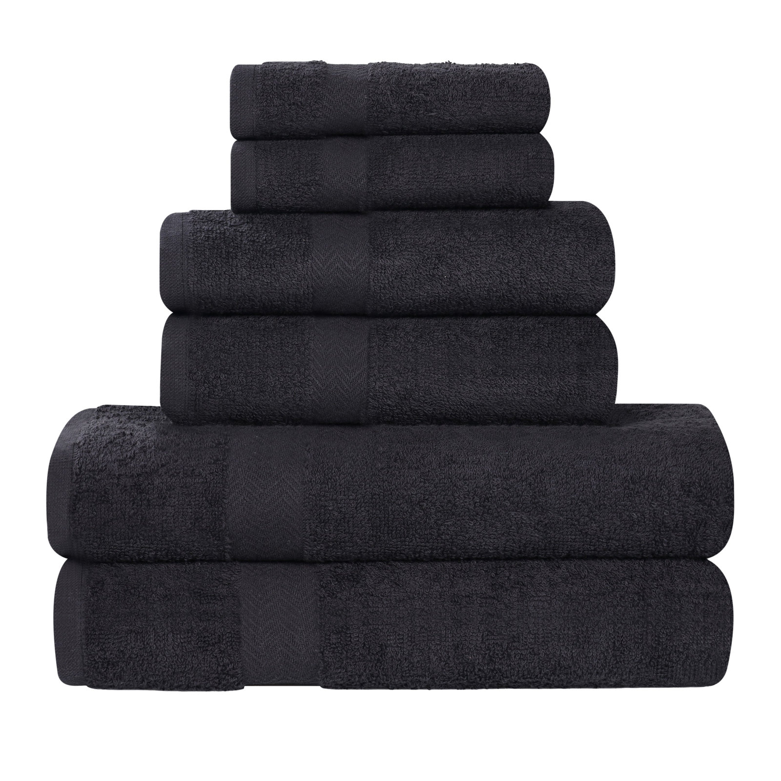 Quick-Drying Cotton Washcloth, Black, 6 Pieces Towel Set