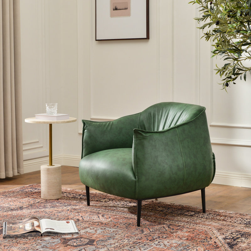 Arloh 33" Wide Hand-Tufted Faux Leather Barrel Chair, Green