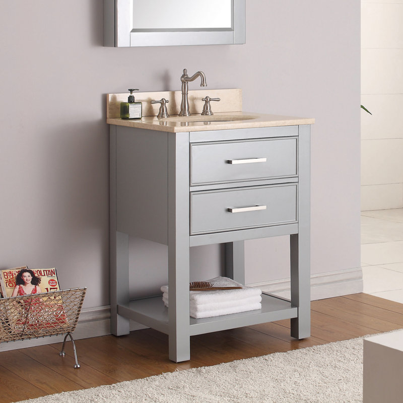 Brooks 25'' W Single Vanity, Chilled Gray, Carrera White Marble
