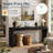 65 Inch Solid Wood Veneer Console Table, Farmhouse Entryway & Sofa Table, Black