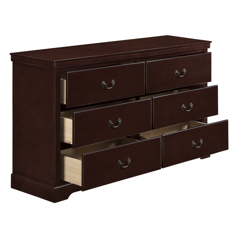 Commode double 6 tiroirs Reith, Brun cerisier