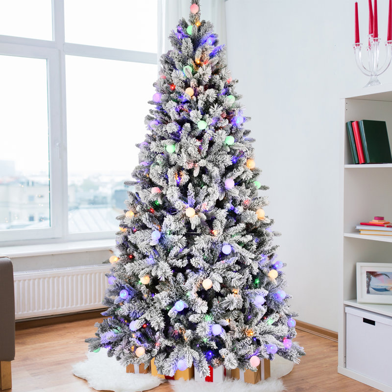 Arbre de Noël floqué avec lumières colorées à DEL, 7.5'