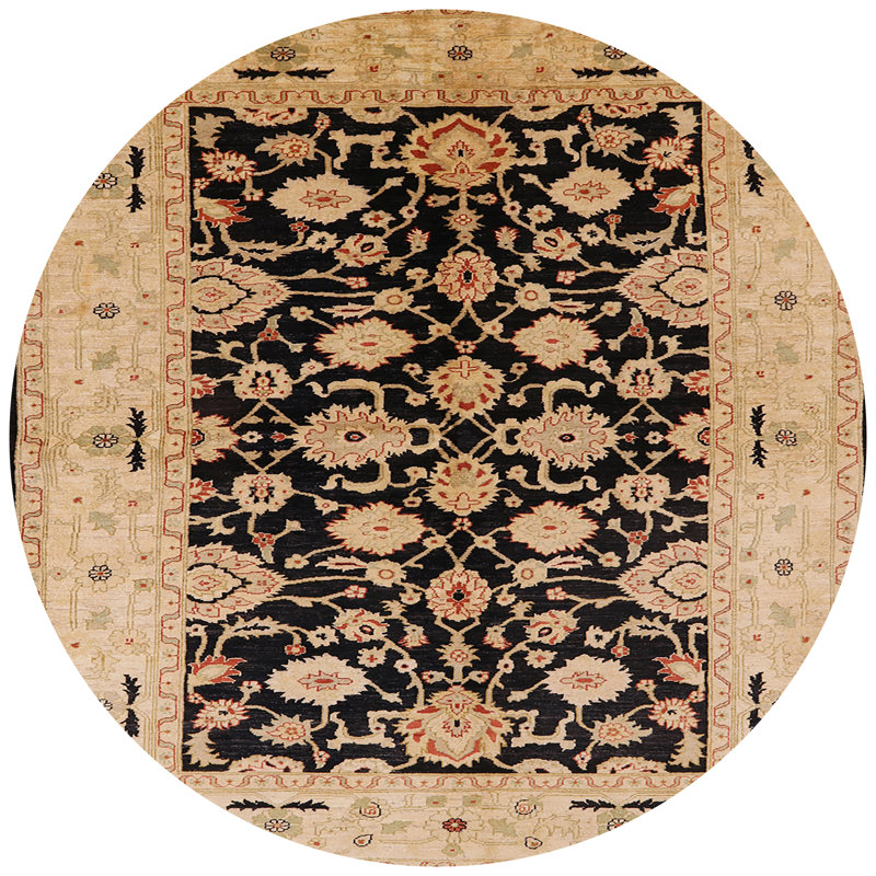 Tapis oriental beige / noir Effron, Rond 7 pi