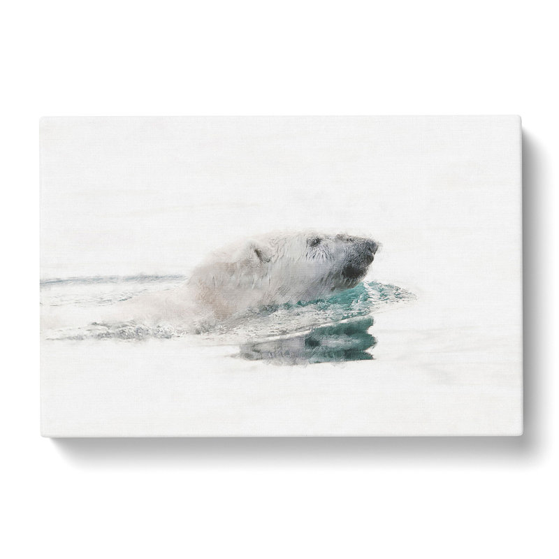 Polar Bear Swimming Painting - Wrapped Canvas, 50cm H x 76cm W x 3cm D