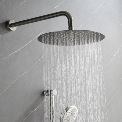Système de douche avec pomme de douche, douche à main, barre coulissante, jets de corps, bras de douche, tuyau, garniture de valve et poignées à levier