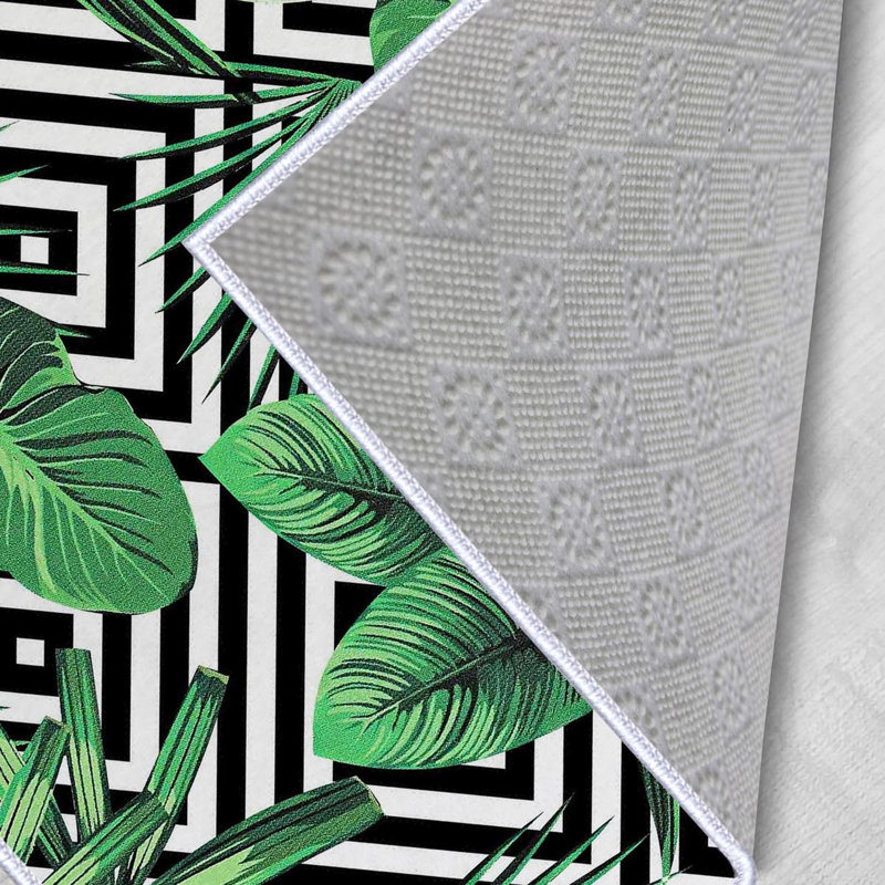 Tapis de couloir en polyester vert / noir / blanc 2 pi 7 po x 9 pi 10 po Andale