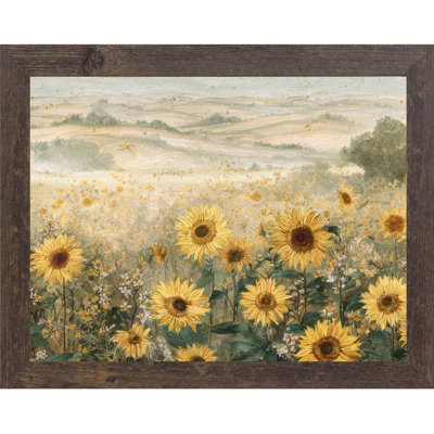 «Sunflower Fields Of Bliss», art mural paysage de tournesol encadré, large décor floral