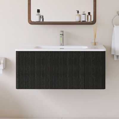 Meuble-lavabo mural simple 36 po avec comptoir intégré en céramique blanche