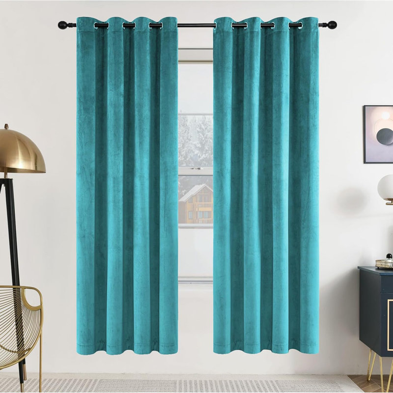 Velvet Noise Reducing Room Darking Grommet Curtain Panels for Home & Office, Blue, 52" W x 108" L