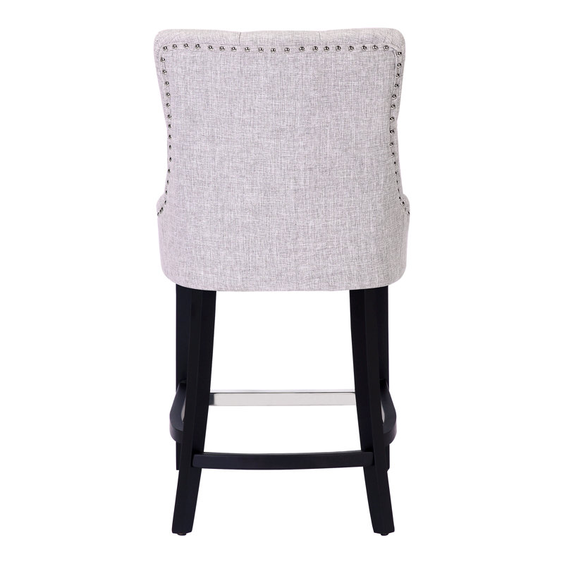 Linen Fabric Tufted Upholstered Counter Stool, Counter Stool (24” Seat Height), Light Gray Linen/Black Frame