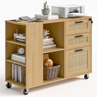 3 Drawer Filing Cabinet With Charging Station & Lock
