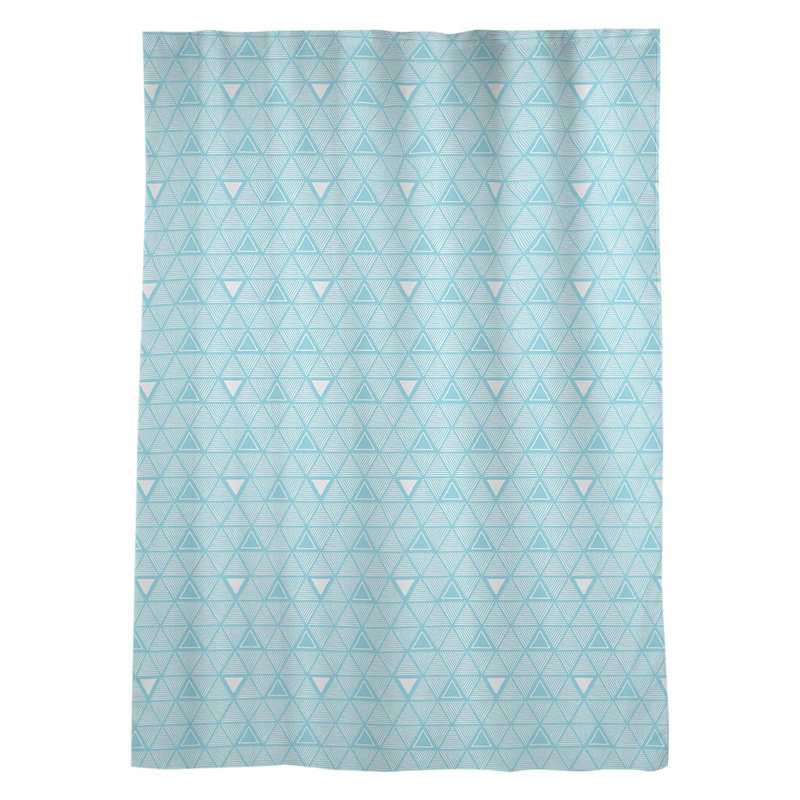 Panneau de rideau simple diaphane avec passe-tringle à motif de triangles dessinés à la main, Bleu sarcelle / blanc