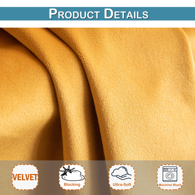 Lauier Velvet Blackout Curtain Pair, 52" W x 84" L, Yellow