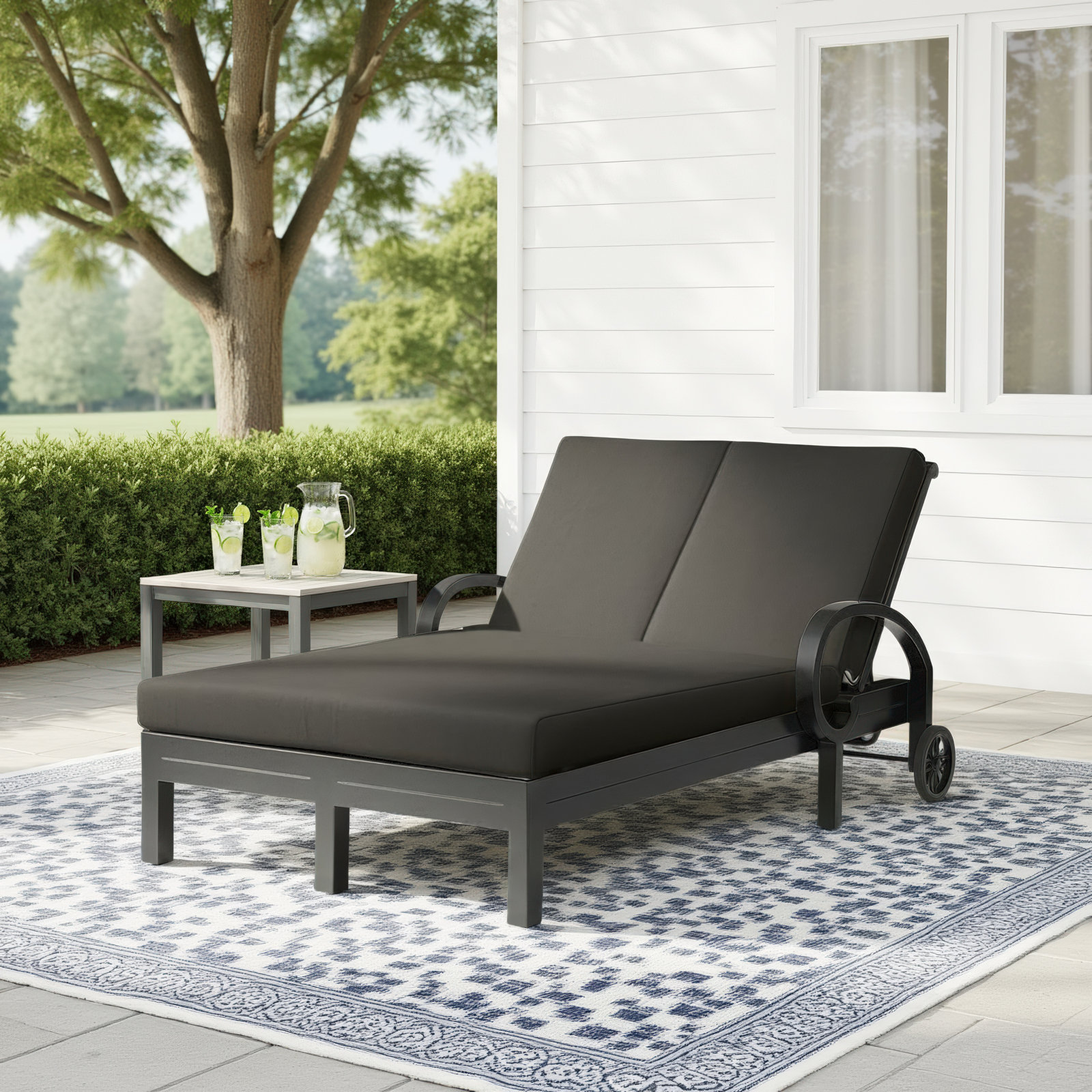 Monterey 54" Sunbrella® Patio Double Chaise Lounge, Spectrum Carbon Sunbrella® Plainweave