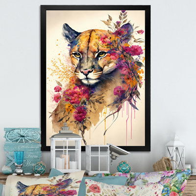 «Cute Puma Floral Art II», peinture sur toile