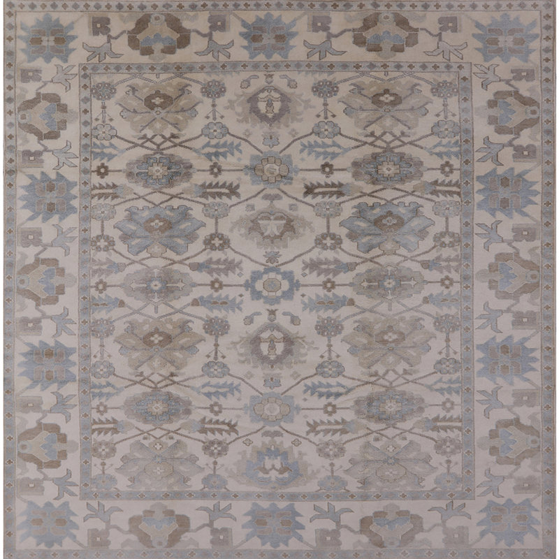 Tapis oriental beige / brun / bleu Arek, Carré 5 pi