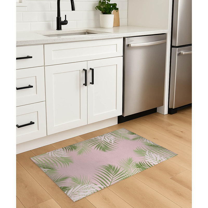 Tapis de cuisine léger antidérapant Waving Palm, Rectangulaire 2 pi x 3 pi, Rose