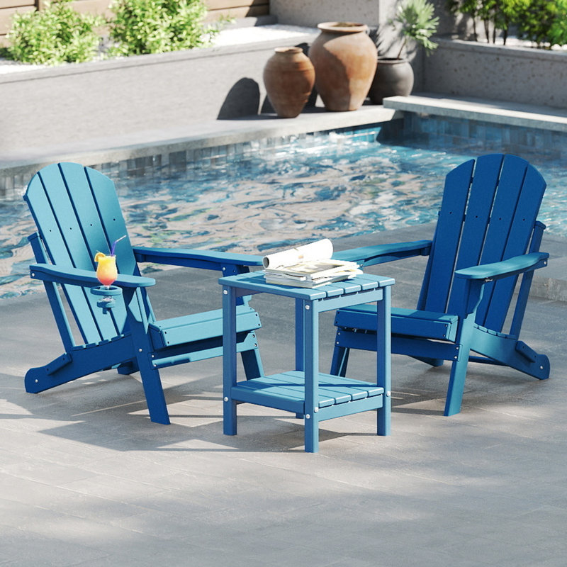 Folding Adriondack Chair With 2-Tier Table, Blue