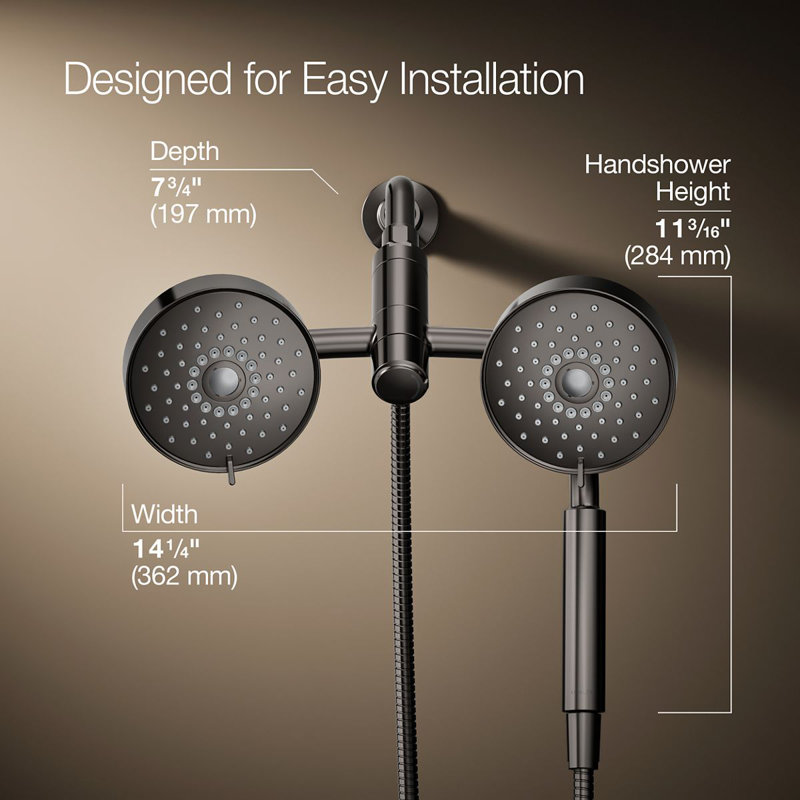 Kohler Purist® 2-In-1 Multifunction Shower Combo Kit, Showerhead and Handshower, Three Spray Settings, Vibrant Titanium