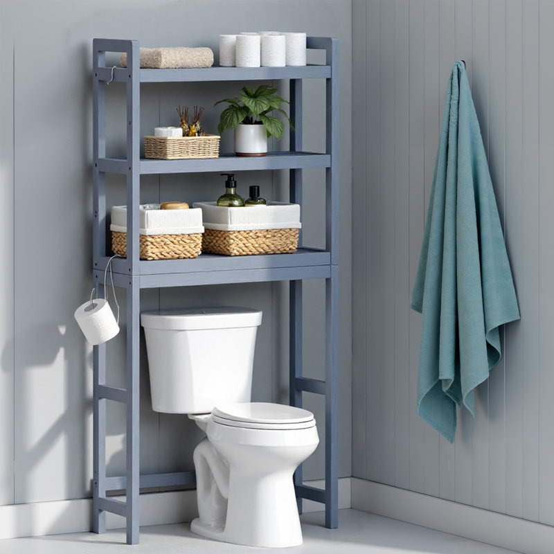 Étagère de rangement à 3 niveaux à installer au-dessus des toilettes, avec tablette ajustable, Blanc nuage/Beige naturel