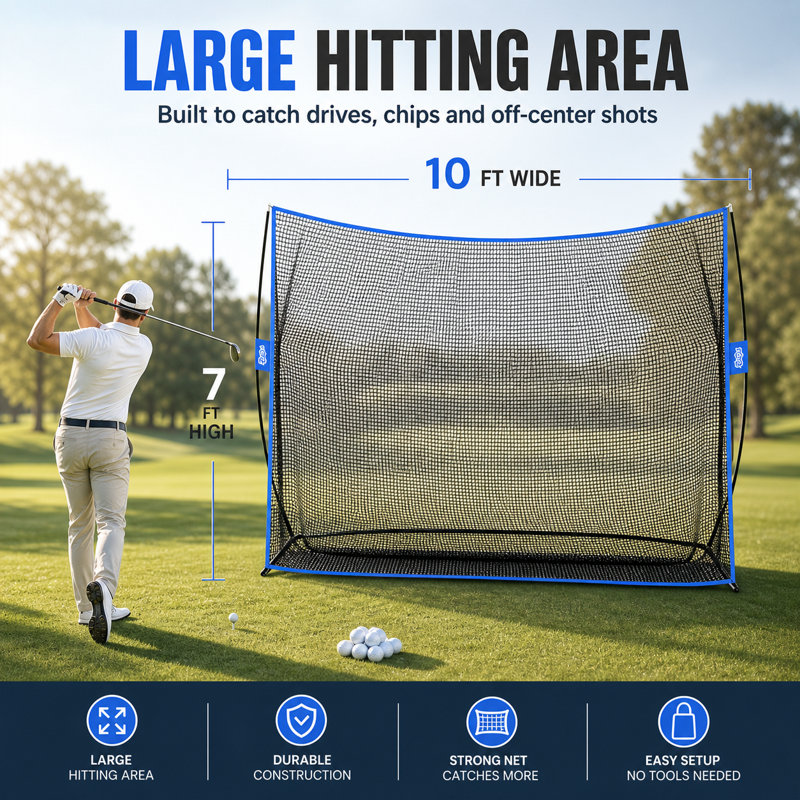  YUNIC Filet de pratique de golf de 10 pi x 7 pi avec tapis Tri-Turf, champ d'exercice personnel portatif pour la cour intérieure
