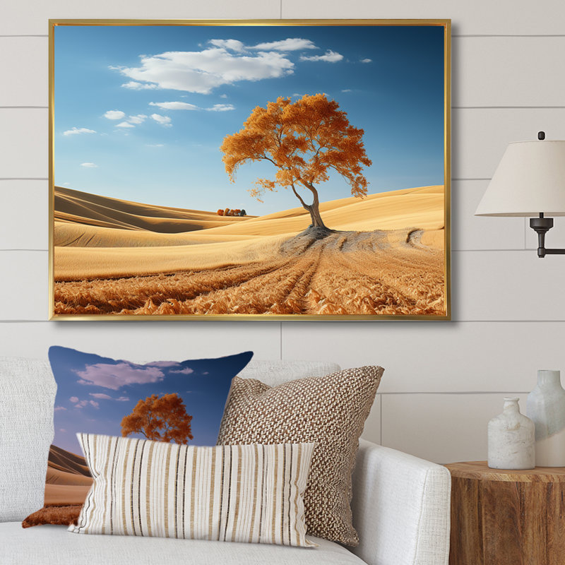 «Countryside Tree Meadow Charm», reproduction sur toile, Cadre flottant doré, H 12 po x l 20 po x P 1 po