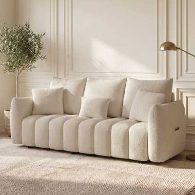  81" Teddy Fleece Upholstered Sofa with 3 Matching Pillows
