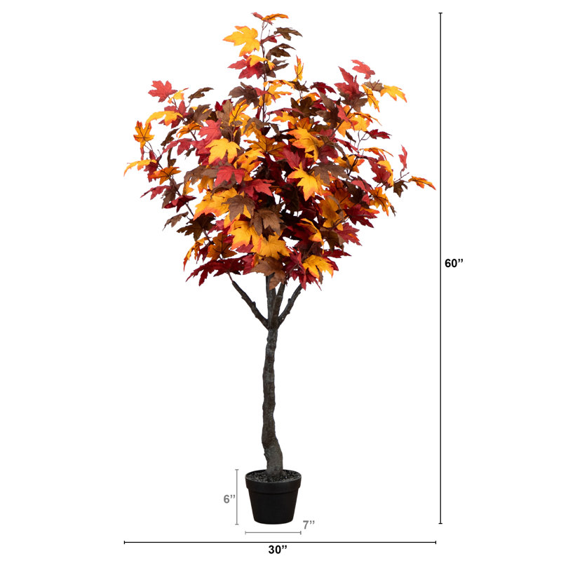 4ft. Autumn Rustic Maple Artificial Fall Tree, 60" H x 30" W x 30" D, Smoky Orange