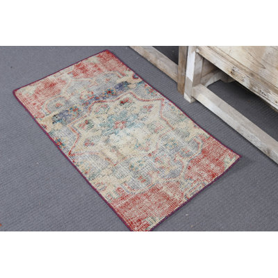 Petit tapis turc en laine antique rouge pour la décoration intérieure et de style maison de campagne rétro, idéal pour les tapis de porte