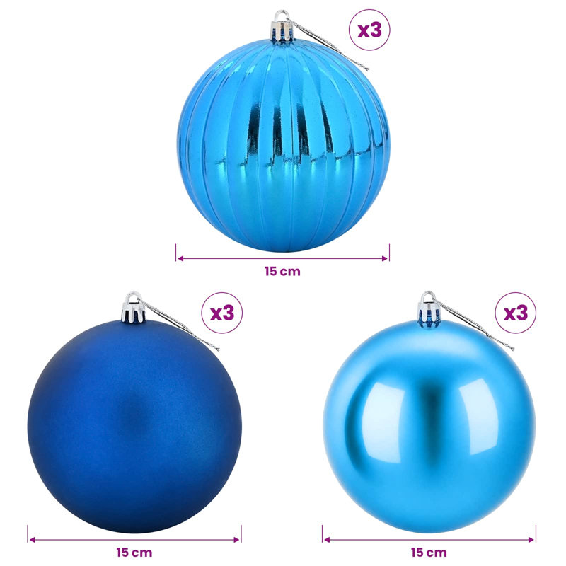 Christmas Ball Set Plastic Christmas Ball Ornaments, Ø 15 cm (9 pcs), Blue