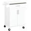 Poste de travail pour îlot de cuisine avec surface en acier inoxydable, tiroir, porte-serviettes, étagère à épices et rangement, armoire portable blanche