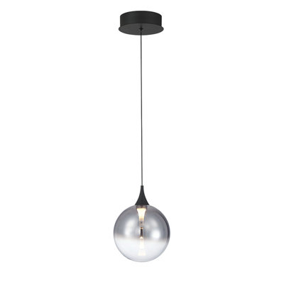 Pendant, 6", Matte Black, Smoked Glass