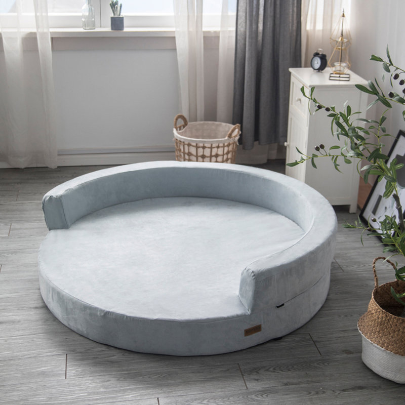 Lit pour chien de luxe rond en mousse à mémoire de forme Fala, Très grand (l 50 po x P 50 po x H 6 po), Gris