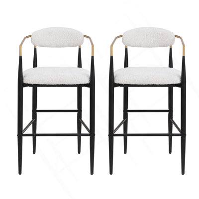Ensemble de 2 tabourets de bar, tabourets de bar rembourrés avec dossier et pieds en fer pour îlot de cuisine, assise en tissu beige, capacité de poids de 260 lb