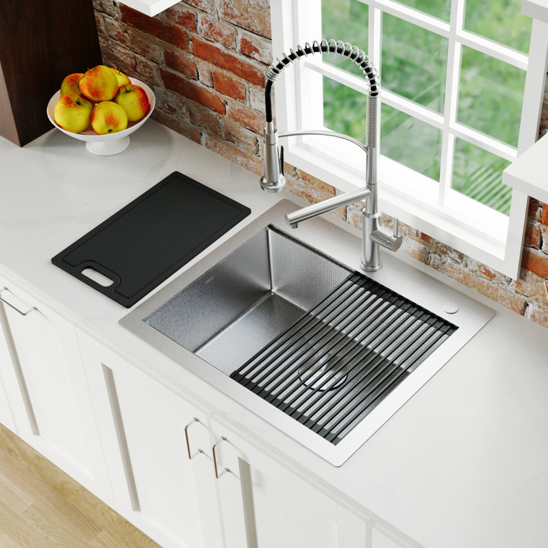 Karran Matrix 25" Top Mount Workstation 16 Gauge Single Bowl Stainless Steel Kitchen Sink with Accessories