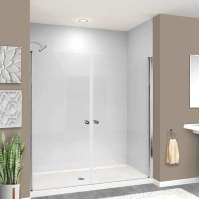 Lyna 68.375'' - 69.375'' W x 70'' H Pivot Frameless Shower Door with Clear Glass